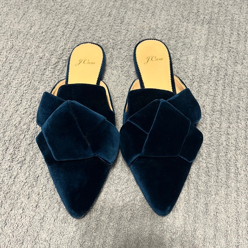 J.Crew Velvet blue slides